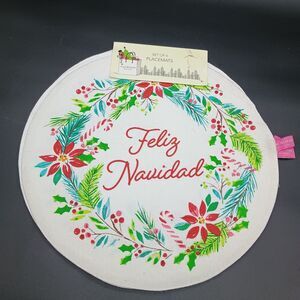 Feliz Navidad 16" Cotton Round Christmas Placemats Set Of 4 Isaac Mizrahi
